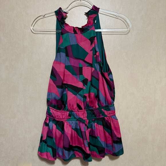 Nine West Sleeveless Pleated Peplum Satin Top Pink Prisms - Picture 2 of 5